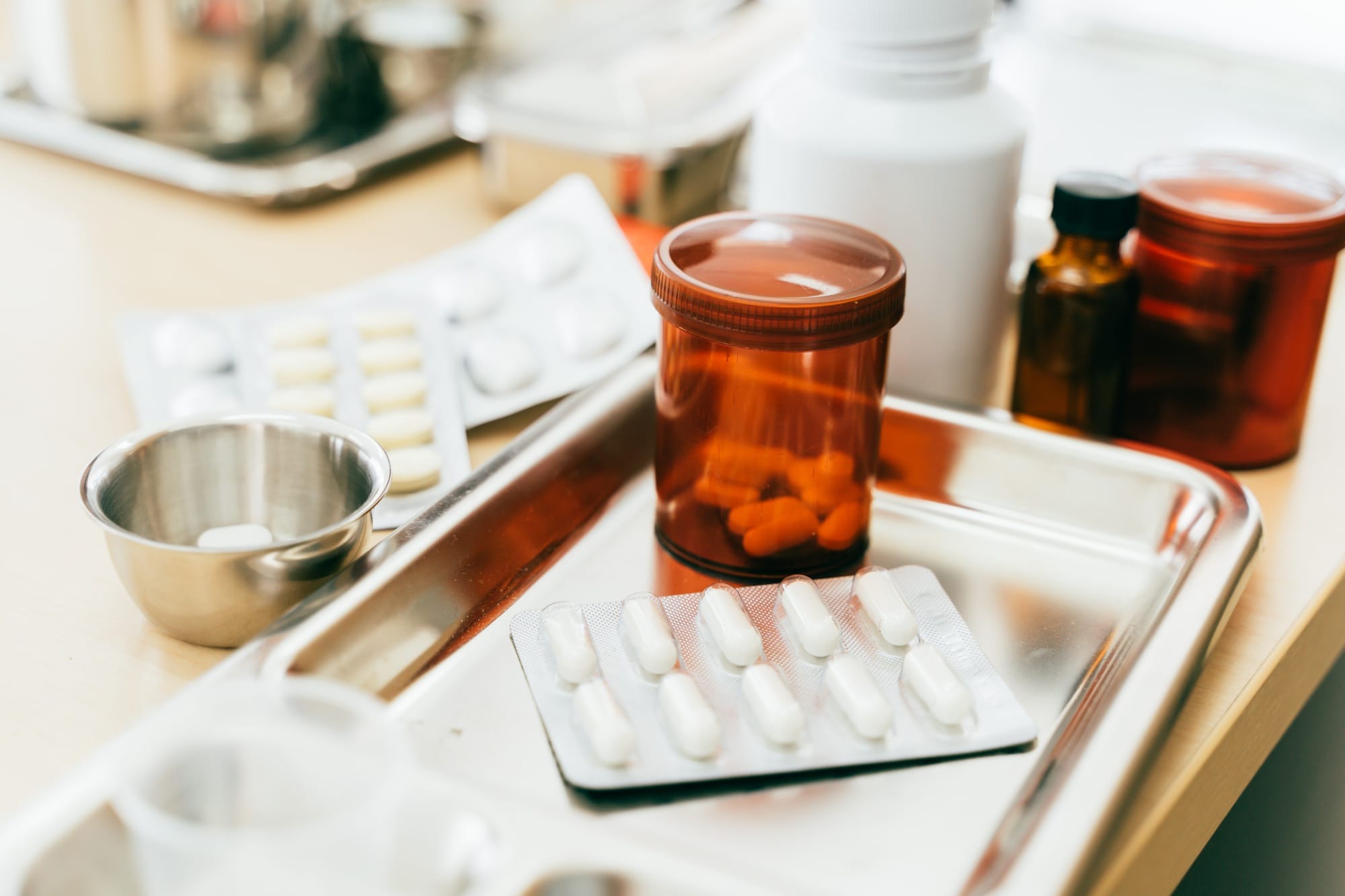 Medicines on table at hospital