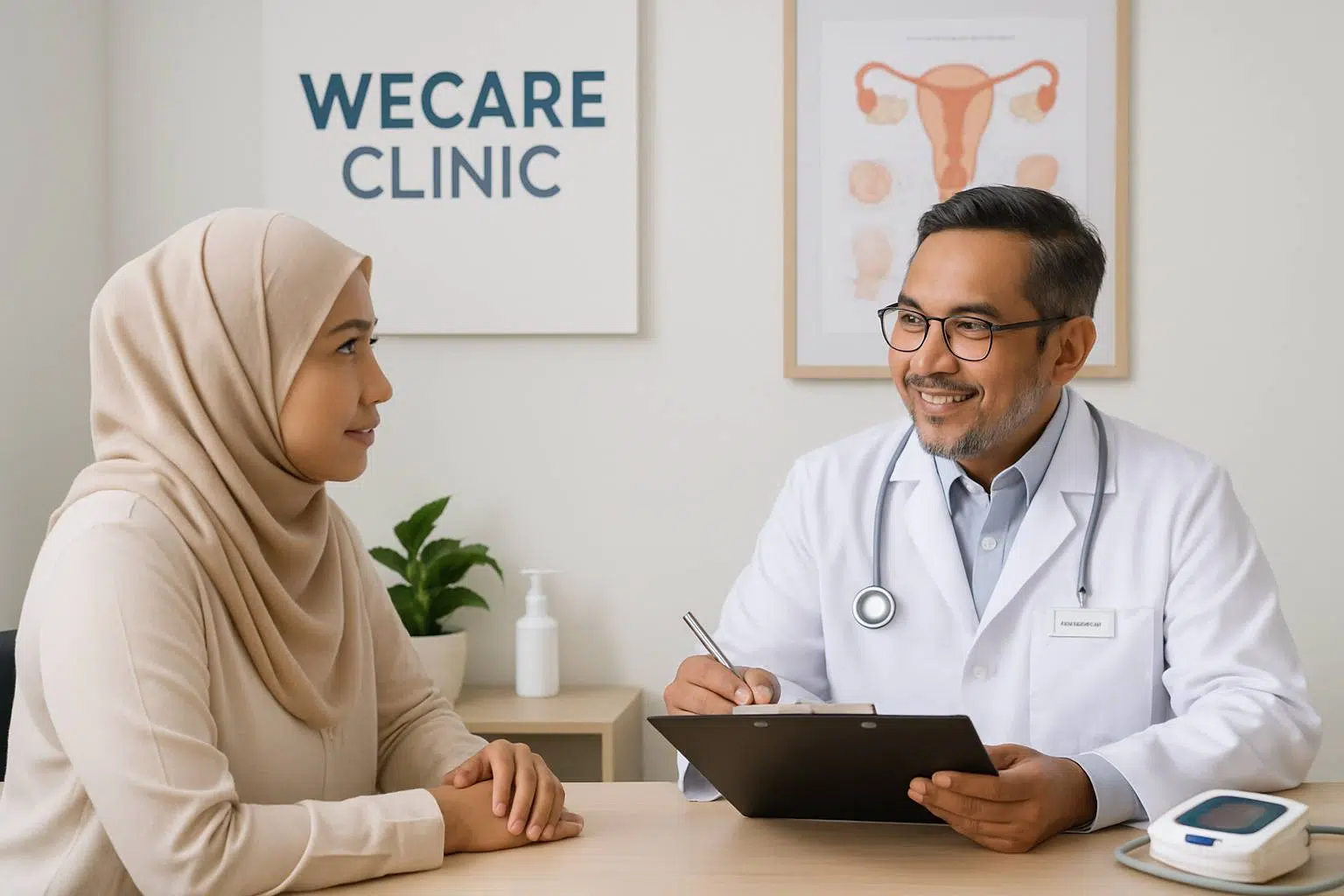 Doctor advising patient on timing for Pap smear screening at WeCare Clinic Kuala Lumpur