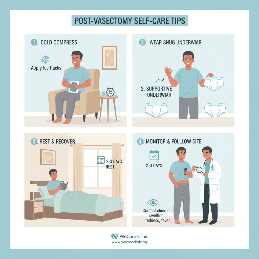 Diagram or infographic showing the two types of vasectomy procedures offered: conventional vasectomy with small incisions and no-scalpel vasectomy with a puncture method.