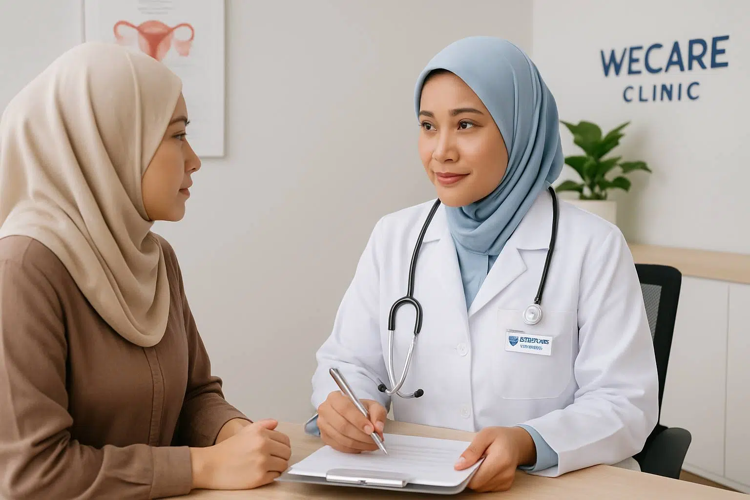 Doctor explaining causes and risk factors for male circumcision at WeCare Clinic